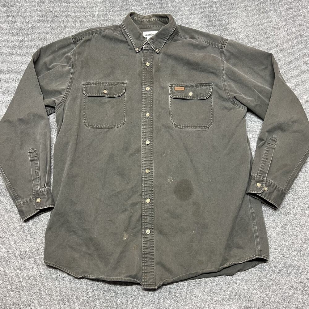 Carhartt Shirt Mens XLT MOS Green Twill Cotton Long Sleeve Button-Up Workwear